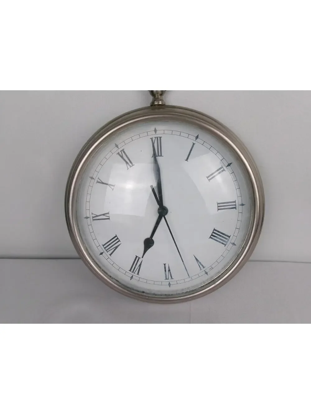 Pottery Barn Pocket Watch Wall Clock Silver Tone Roman Numerals Tested Works